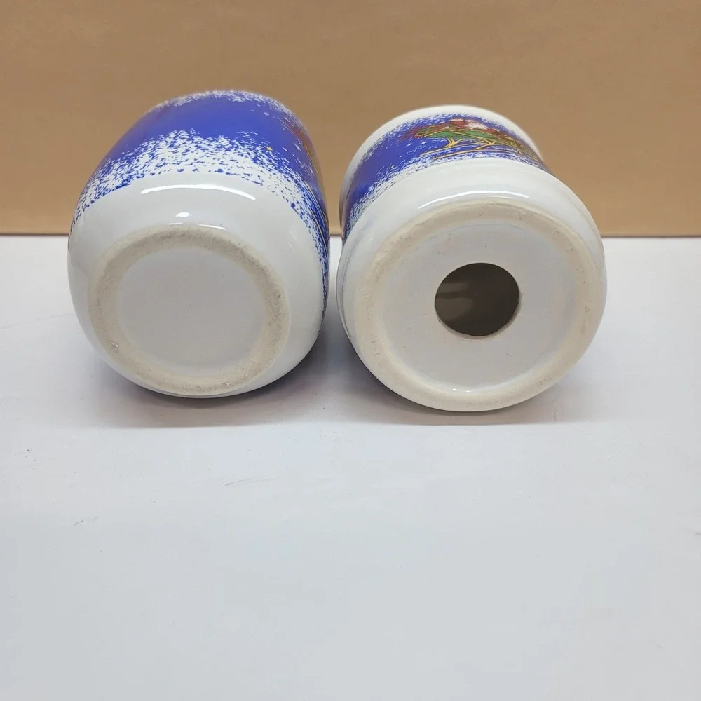 Vintage Christmas Santa Sleigh Ceramic Toothbrush Holder and Cup Set Blue White